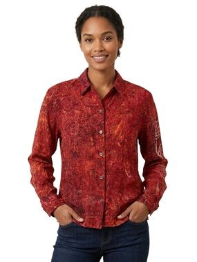 Chico's Orange Linen Blend Burnout Button Down Shirt Size 1 (Medium)